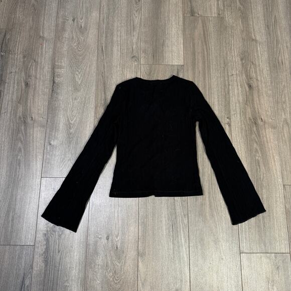 Madewell Flared-Sleeve Cardigan WMNS S Black Button Up Crew Neck Ribbed Stretch - Picture 5 of 7